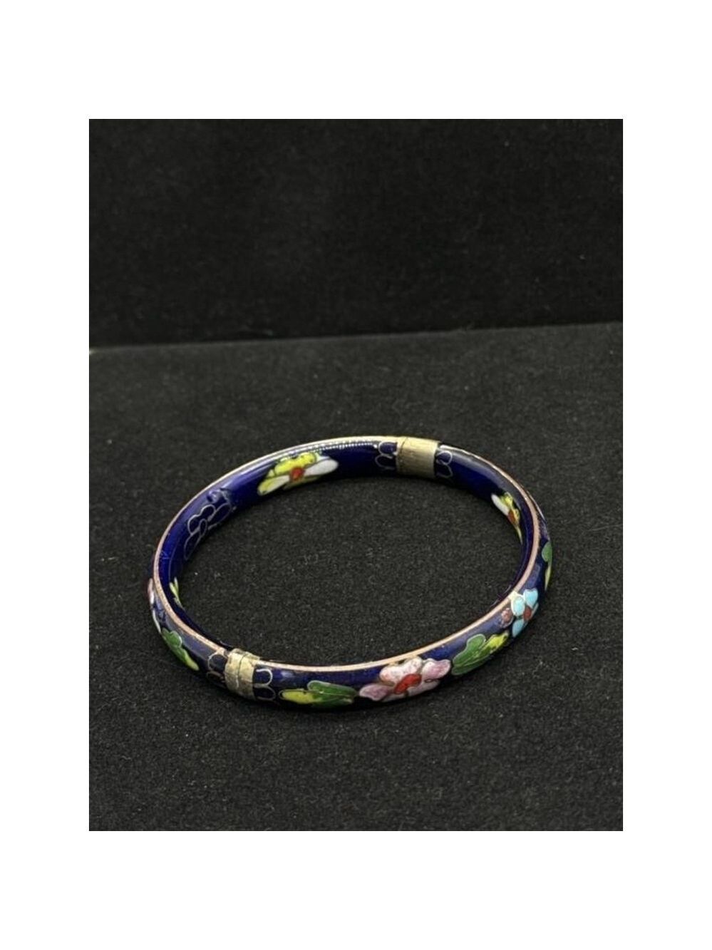 Cloisonne Enamel Hinged Bracelet Flower Bangle Bracelet Vintage